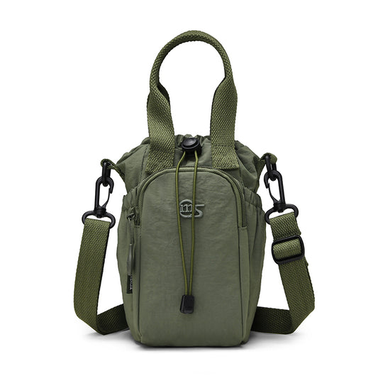 Women's Lightweight Water-Resistant Crossbody Bag – Compact Drawstring Bucket Shoulder Purse with Top Handles & Detachable Strap