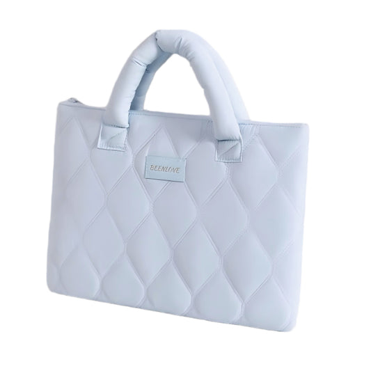 Quilted Puffy Laptop Sleeve Bag - Stylish 13-14 Inch Computer Carrying Case with Handles