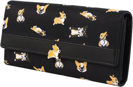 Cute Corgi Pattern RFID Blocking Long Wallet - Mint Green Kawaii Dog Lover Clutch